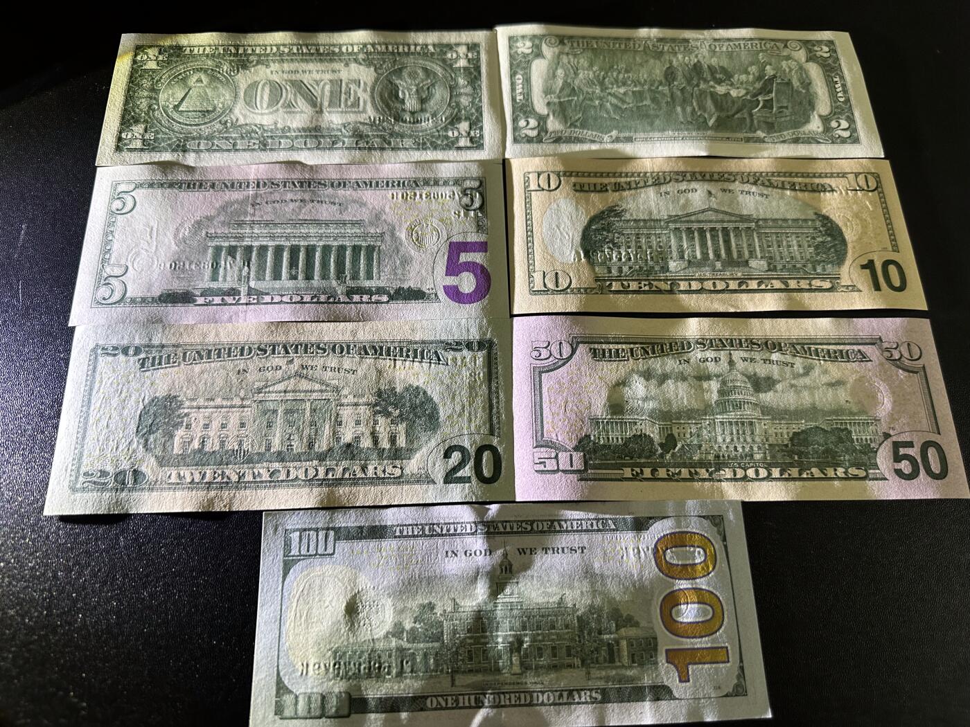 《外钞收藏家》第六百二十一期（精选场）（长期征集拍品、欢迎藏友们联系合作） 美国彩版1-100美元 一套7张一起 全新UNC