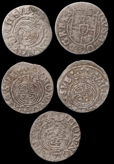 修遠堂世界钱币第109期 - 1635年瑞典占领埃尔宾1/24泰勒银币5枚，第一组，总重4.52g