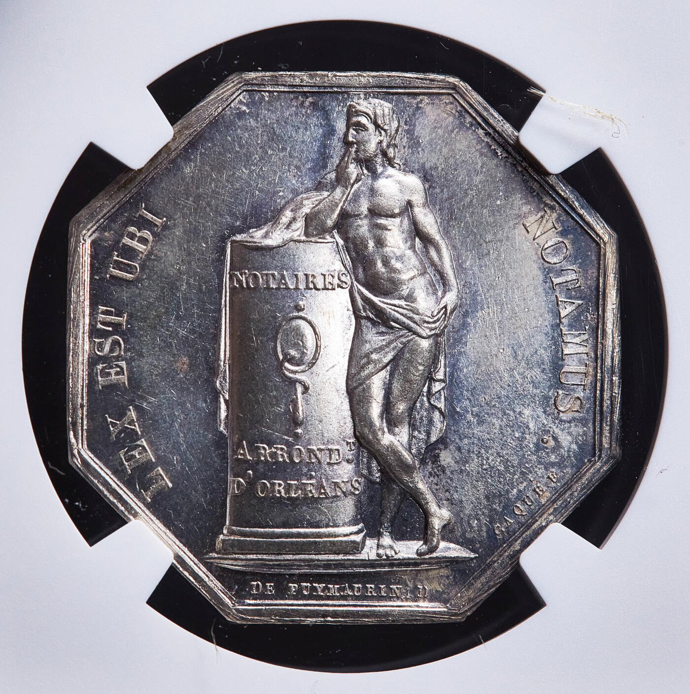 【俄甄集藏】2026年(050)04-01星期三 晚 19:30 全场包邮 法国1824-1830年查理十世头像奥尔良公证处银质八角代用币章，NGC MS61，高浮雕，原铸难得