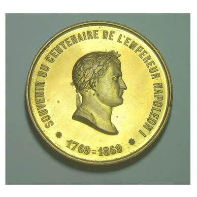 【艺术】法国艺术大章1869年 拿破仑诞辰百年金叶冠 高浮雕精制大镀金章 光边 50MM - 【艺术】法国艺术大章1869年 拿破仑诞辰百年金叶冠 高浮雕精制大镀金章 光边 50MM