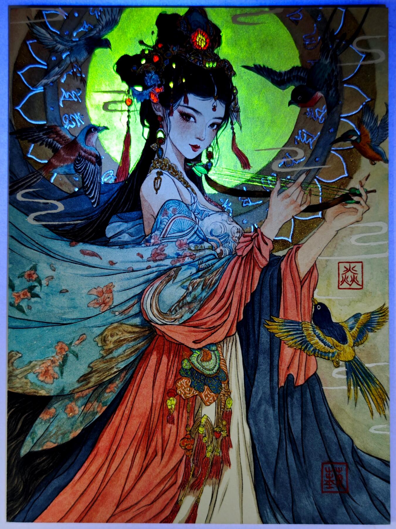 白泽拍卖卡牌手绘专场第34期（花朝去了又春分 草如茵 柳烟新） 2025 艺方文创 手绘卡 神女 尺寸：14.8cm*20cm 带特效 带盒  艺焱亲签 卡砖封装