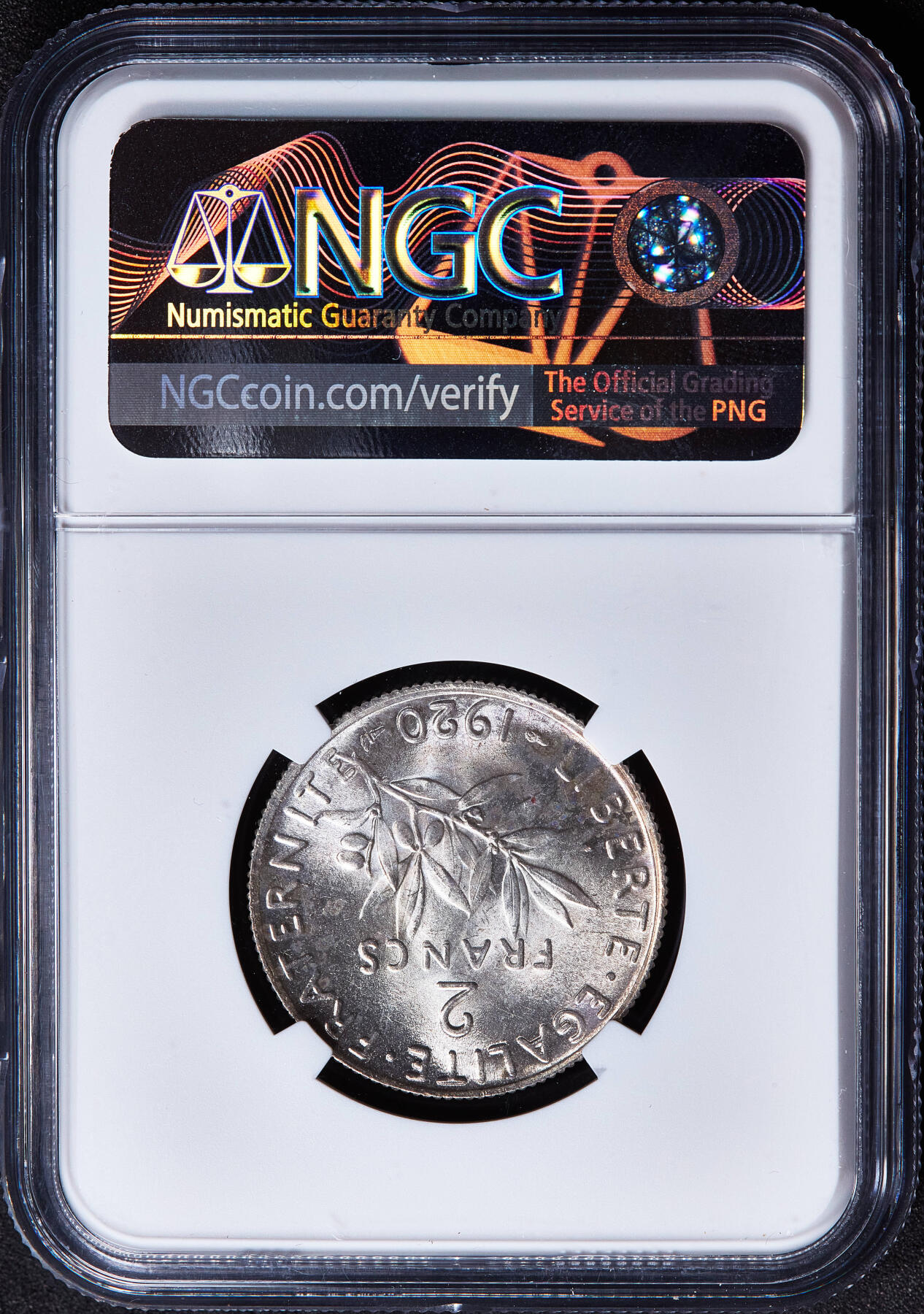 【俄甄集藏】2026年(050)04-01星期三 晚 19:30 全场包邮 法国1920年播种女神2法郎银币，NGC MS64，原味包浆，转光品相