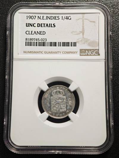 【德藏】世界币章拍卖第169期（拍品征集中~欢迎藏友联系） - 1907年 荷属东印度1/4盾银币 NGC UNC