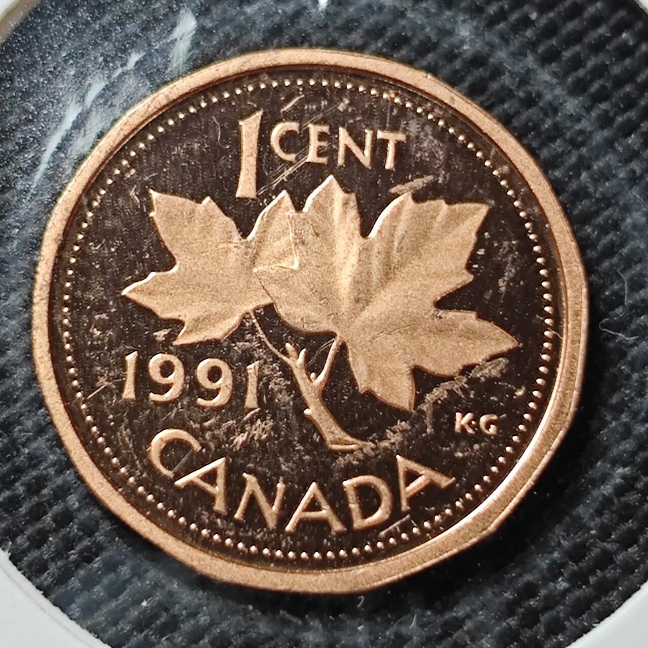 KK钱币收藏小铺  第408期 2月预留时间 周末发货  1991加拿大1分精制