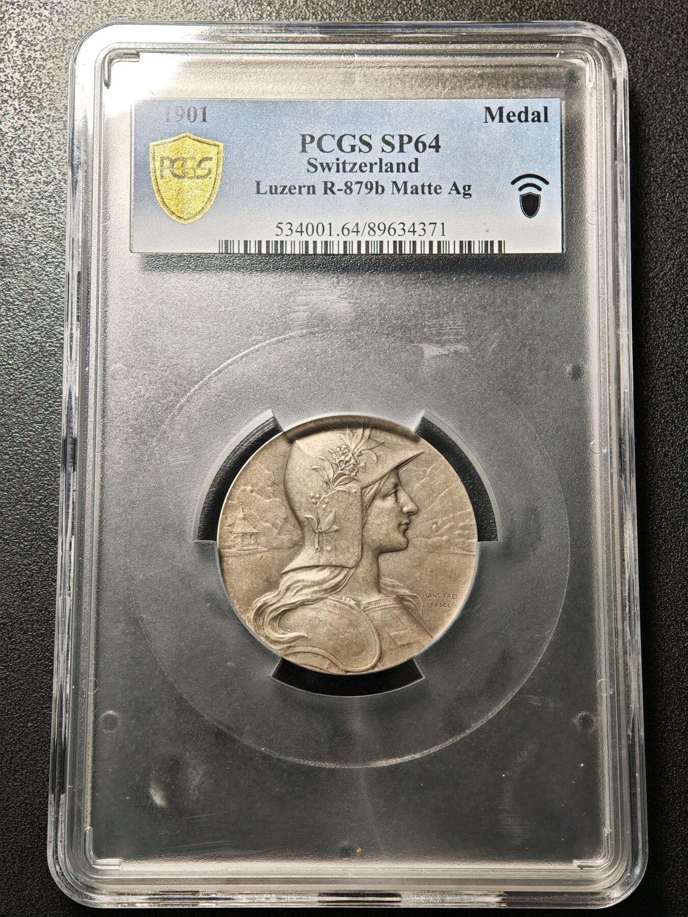 【德藏】世界币章拍卖第169期（拍品征集中~欢迎藏友联系） 1901年 瑞士卢塞恩射击节纪念大银章 PCGS SP64 磨砂质感