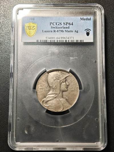 【德藏】世界币章拍卖第169期（拍品征集中~欢迎藏友联系） - 1901年 瑞士卢塞恩射击节纪念大银章 PCGS SP64 磨砂质感