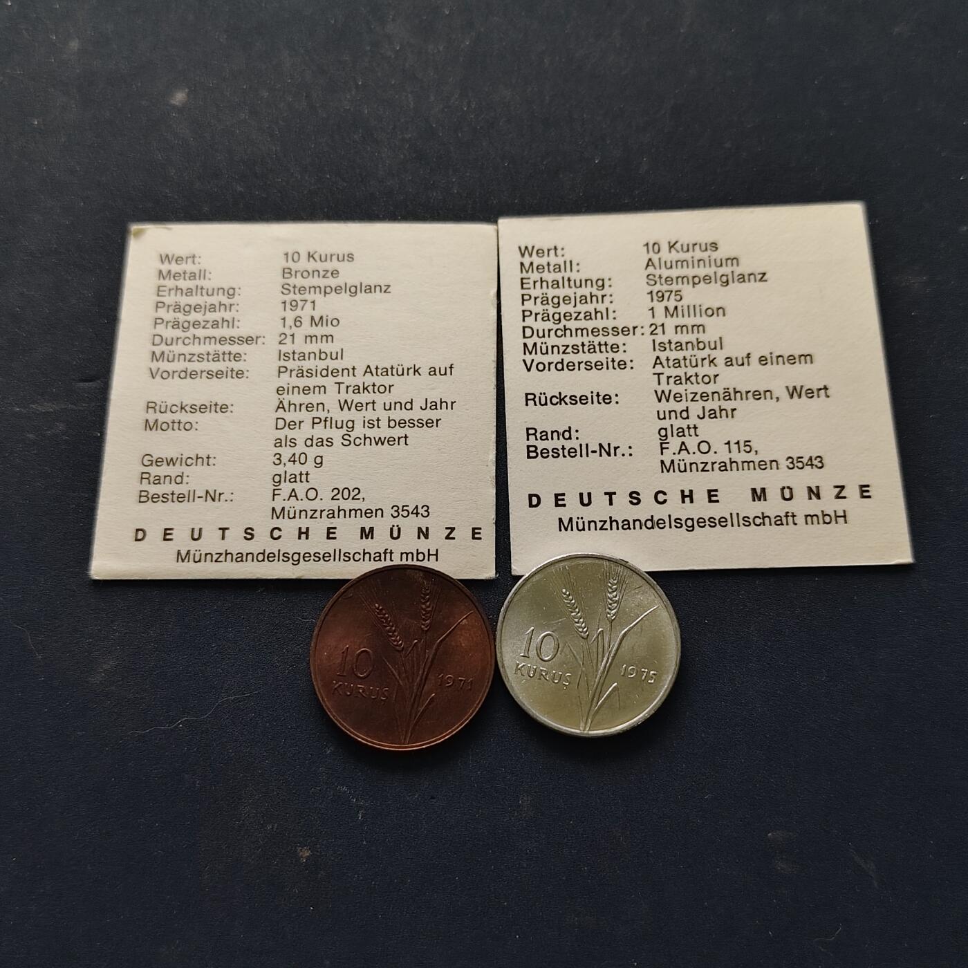 【全场包邮】纯粹捡漏拍514场 土耳其1971/1975年拖拉机瞌睡男FAO纪念币2枚一组-带FAO证书