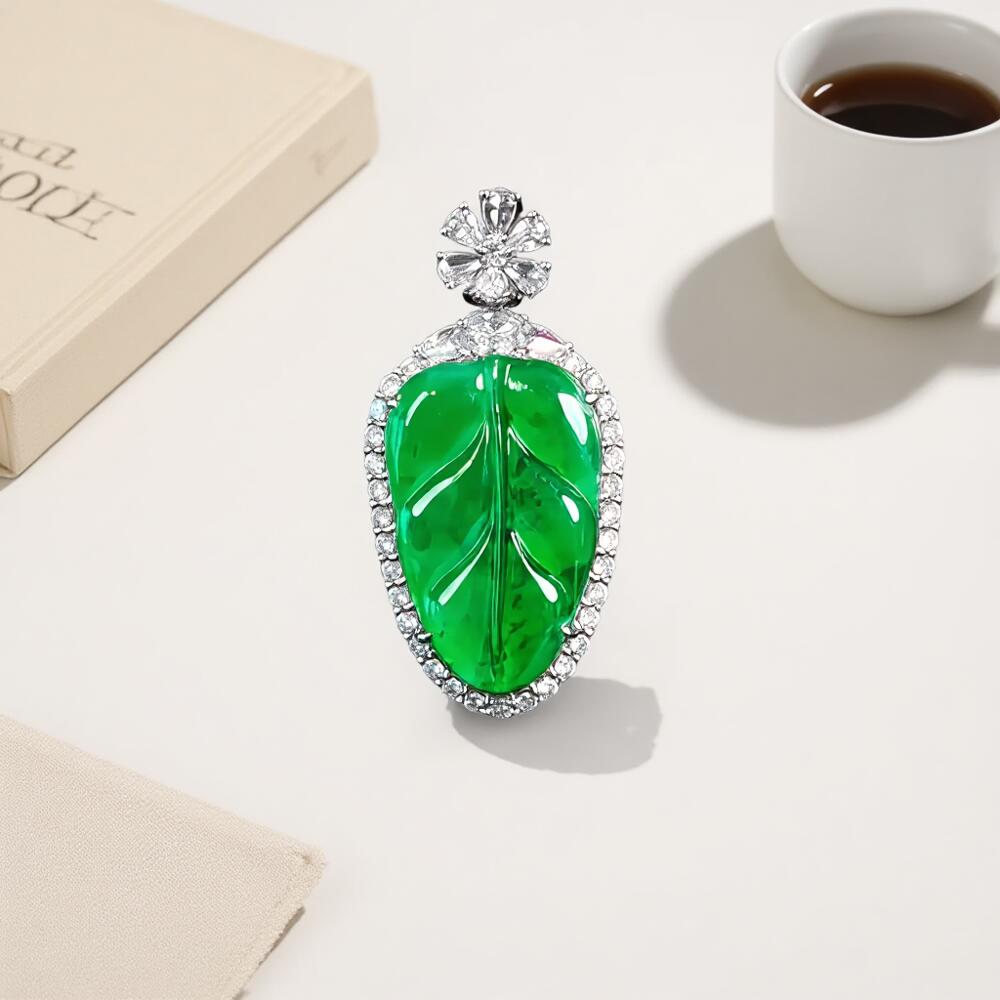 碧月说宝 君子怀瑾·当代和田玉清风专场(五) 18k镶钻高冰正阳绿金枝玉叶