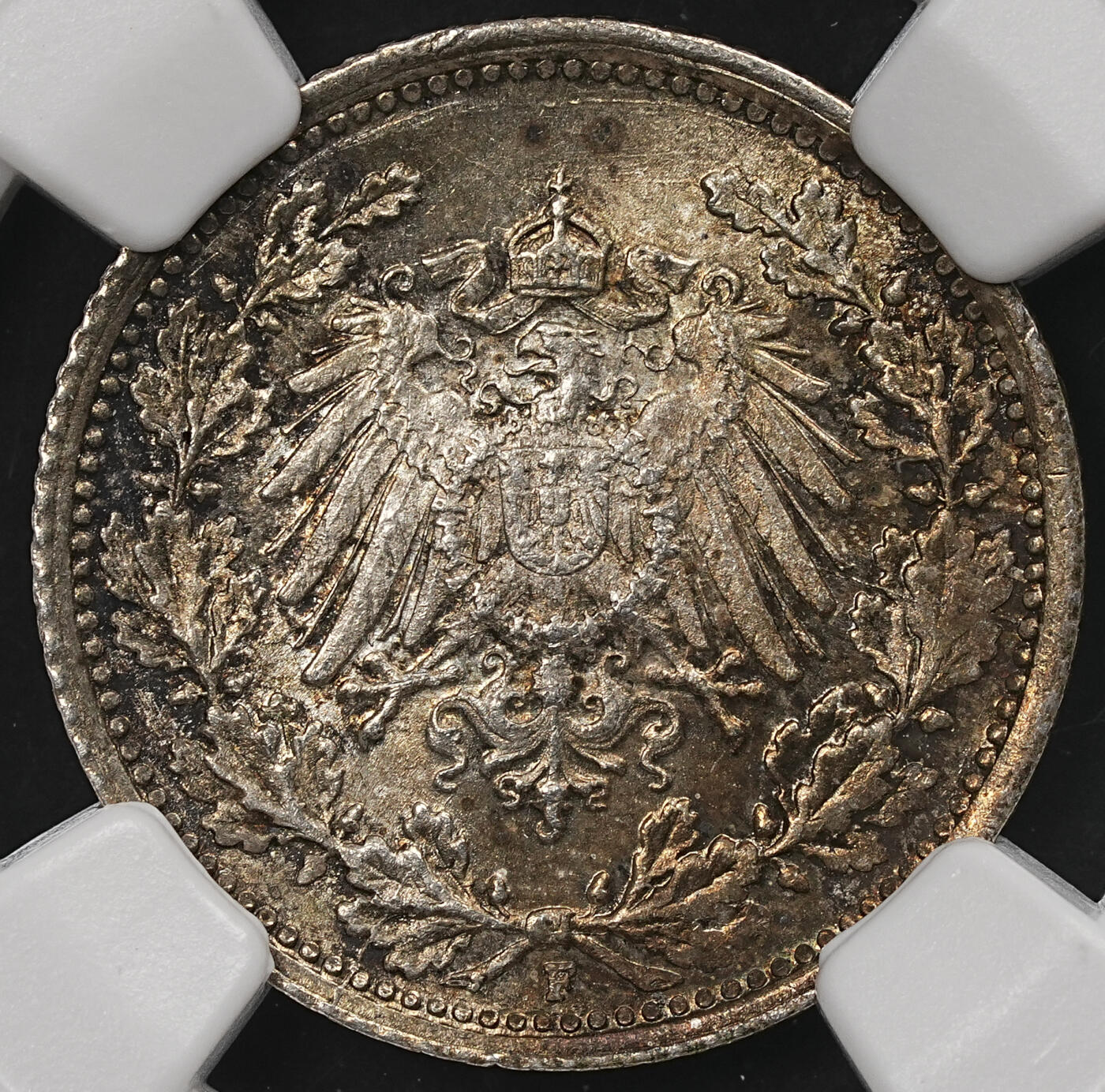 修遠堂世界钱币第109期 NGC MS65 1918年德国1/2马克银币，F厂铭