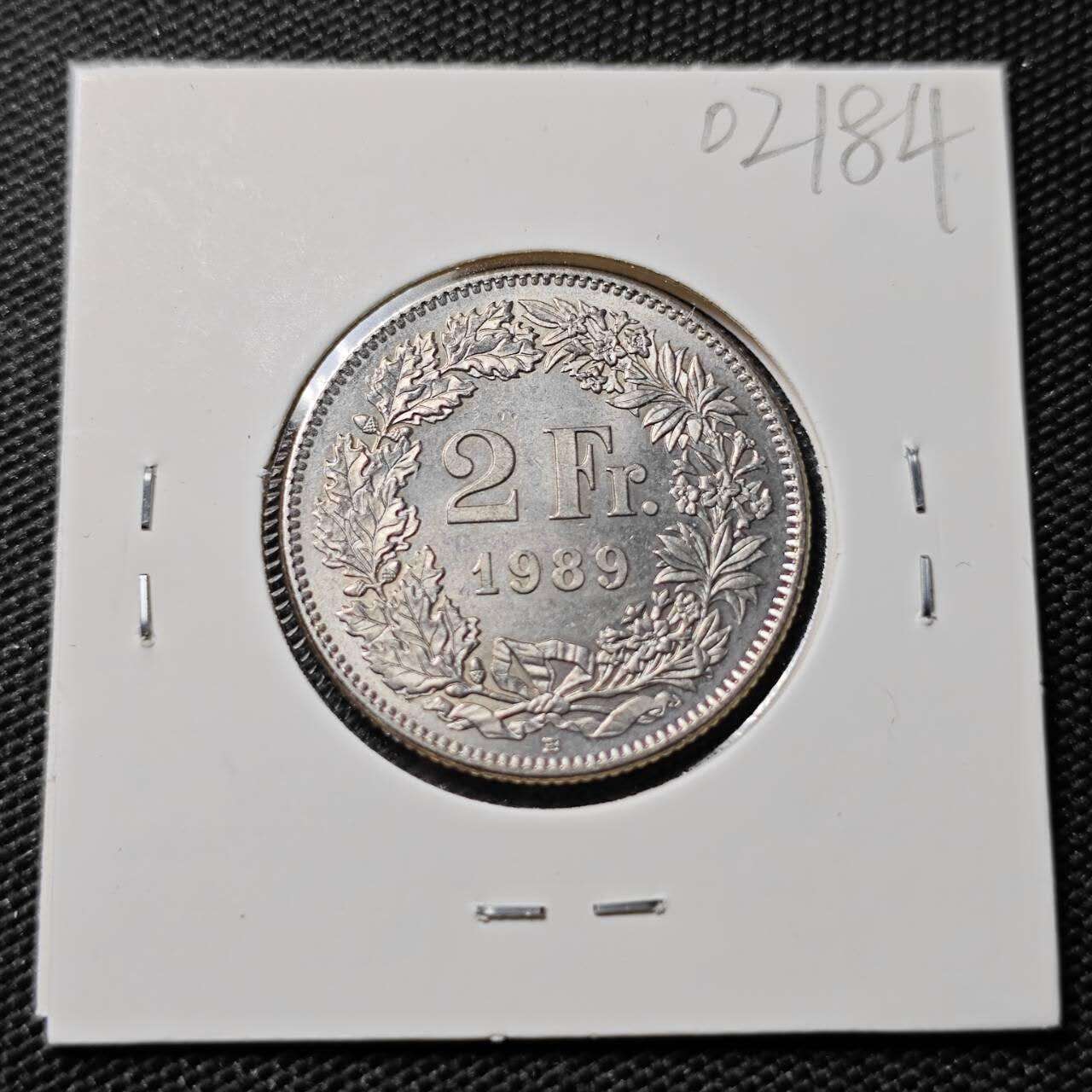 KK钱币收藏小铺   第402期 2月预留时间 周末发货  1989瑞士2法郎 好品