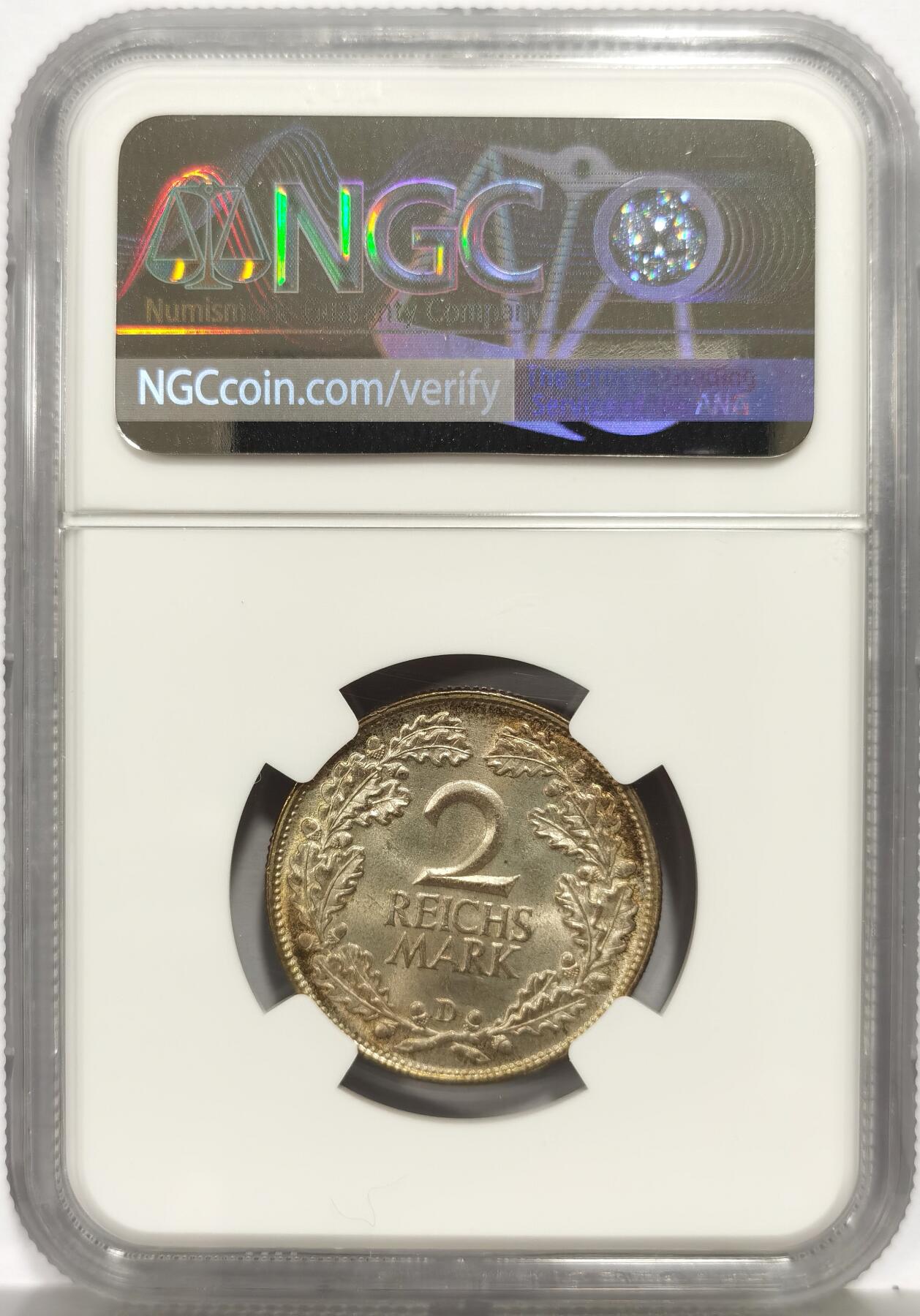 博洋堂“芳菲春韵”3月精品大拍专场暨第166期（全场包邮） NGC MS65 德国魏玛共和国1925年D版2马克银币