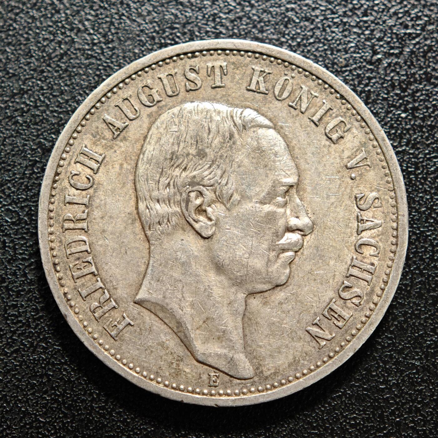 【德藏】世界币章拍卖第169期（拍品征集中~欢迎藏友联系） 1909年 德国萨克森弗里德里希3马克银币 直径约：32.9mm；重约：16.7g 淡彩包浆