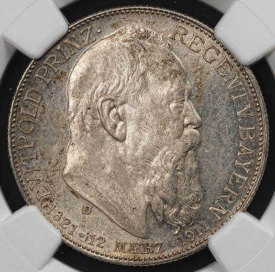 修遠堂世界钱币第109期 - NGC MS63 1911年巴伐利亚摄政王90大寿纪念2马克银币
