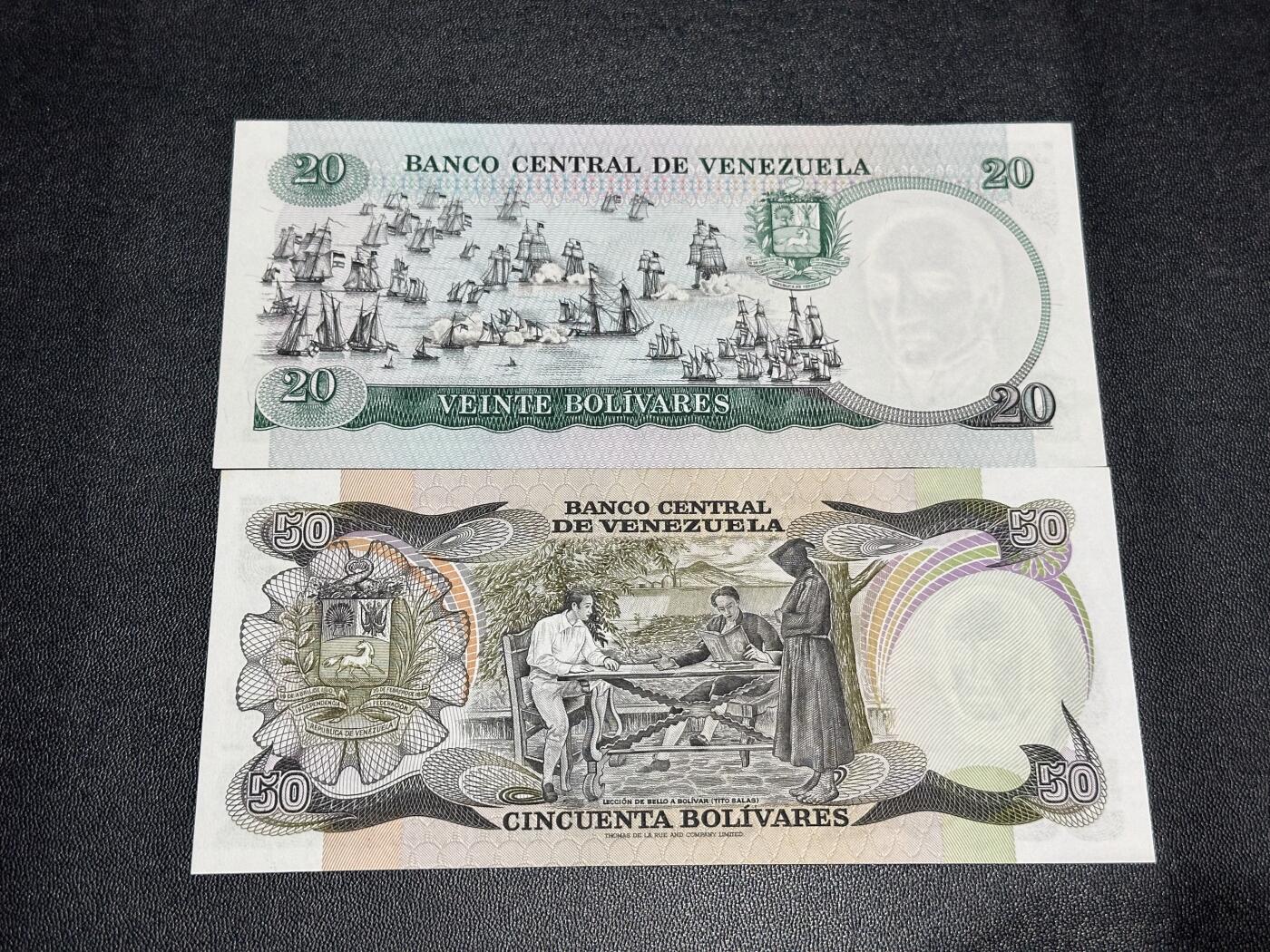 《外钞收藏家》第六百二十一期（精选场）（长期征集拍品、欢迎藏友们联系合作） 委内瑞拉20和50玻利瓦尔 2张一起 全新UNC