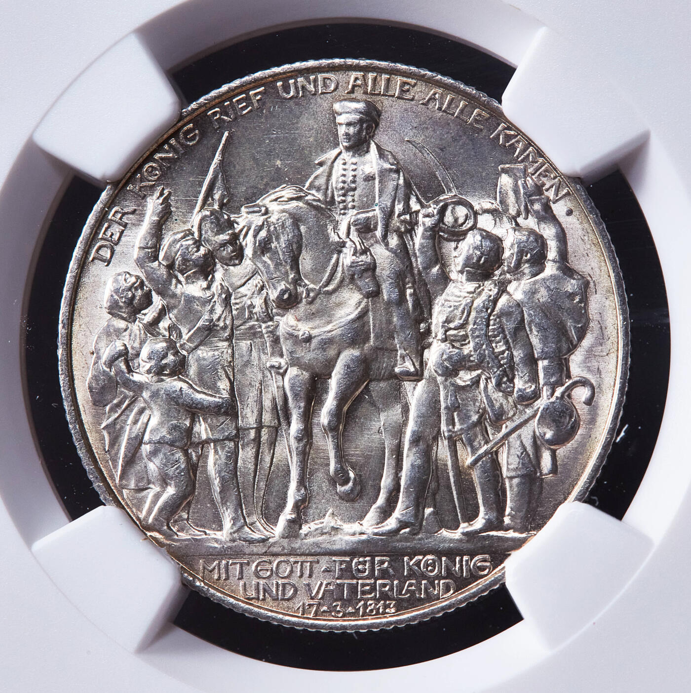 【俄甄集藏】2026年(050)04-01星期三 晚 19:30 全场包邮 德国普鲁士1913年A版反法战争胜利百年2马克银币，NGC MS63，转光品相