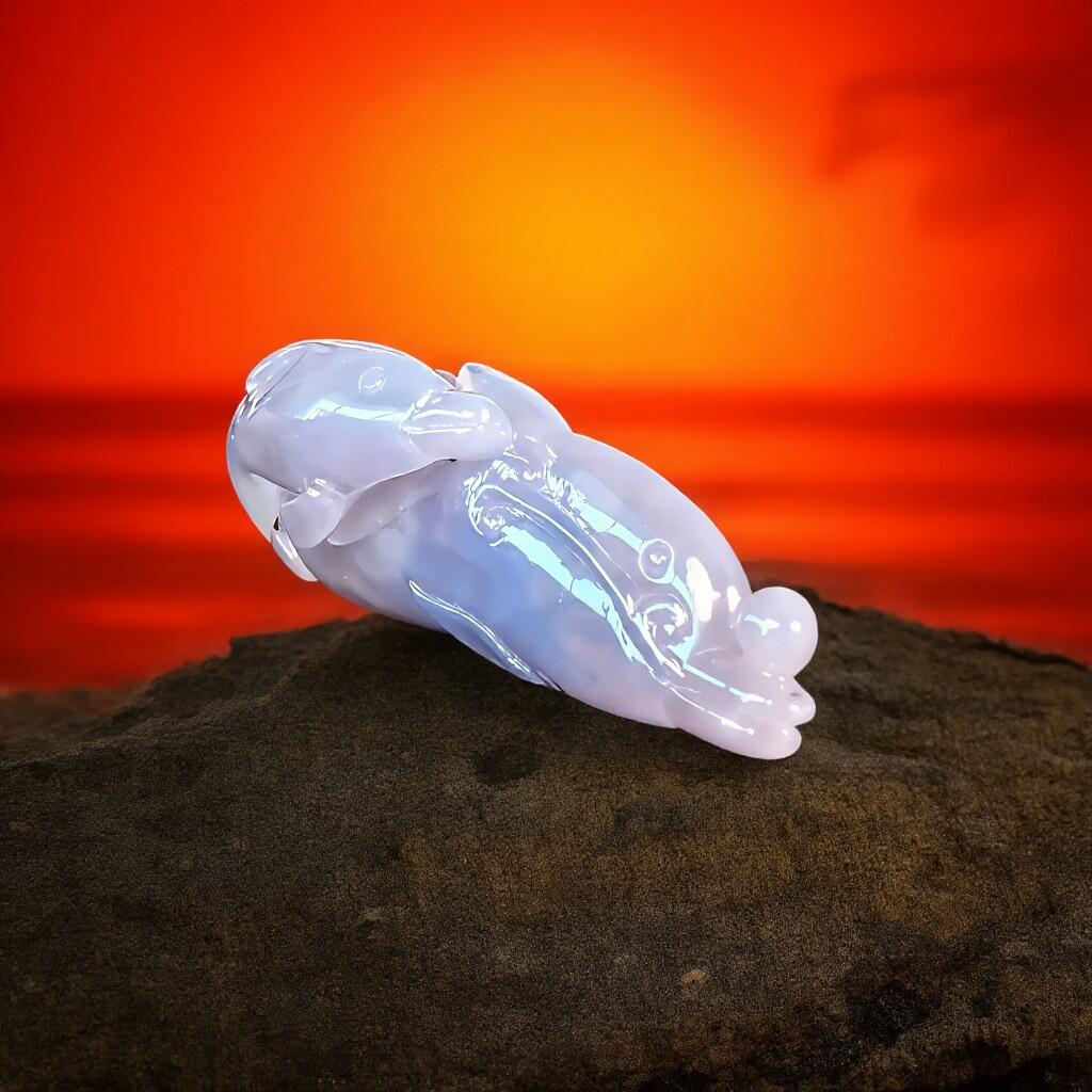 碧月说宝 君子怀瑾·当代和田玉清风专场(六) 冰种紫罗兰翡翠双鱼挂坠