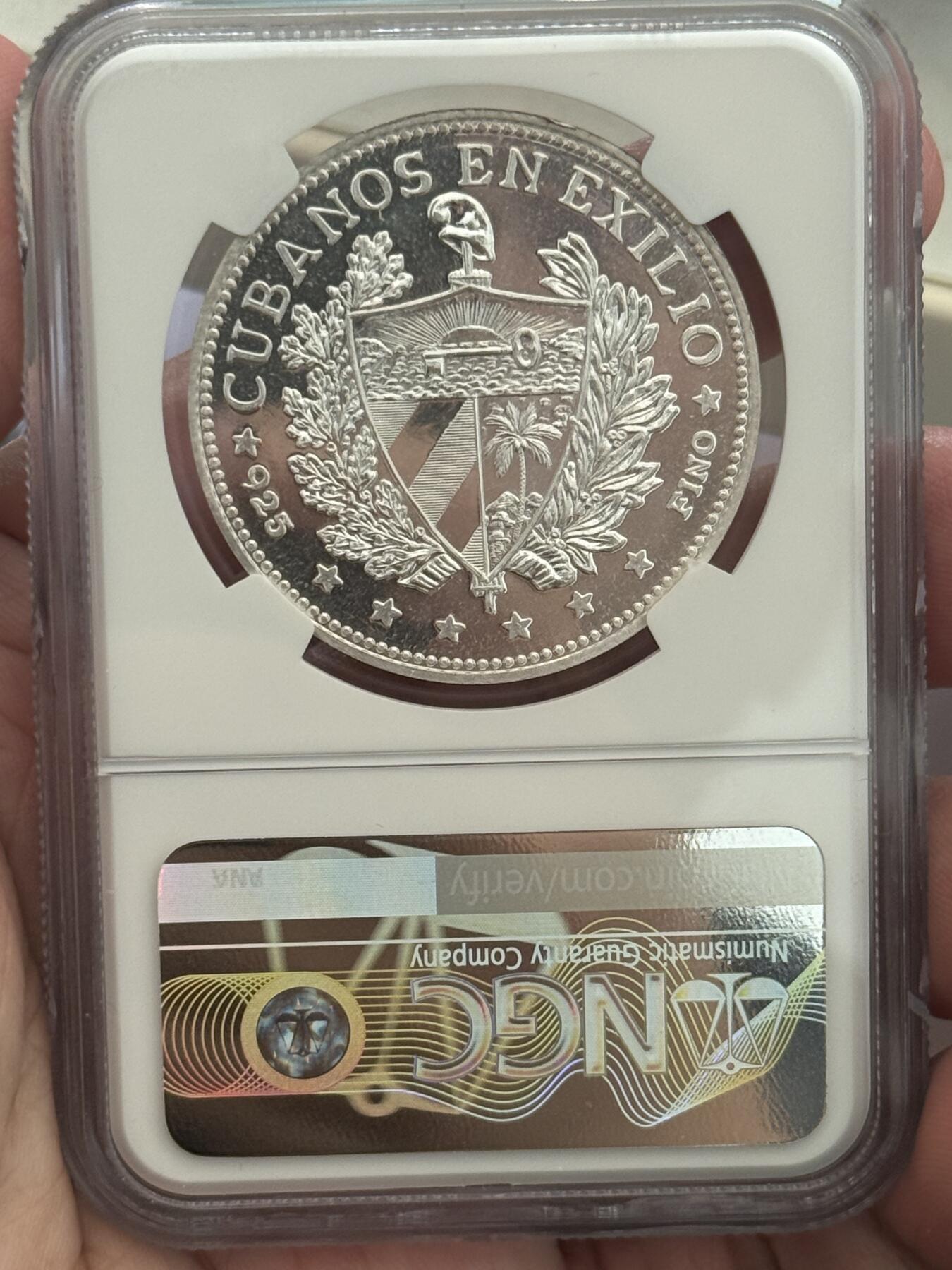 NGC-PF67 1965古巴流亡政府女神比索银币