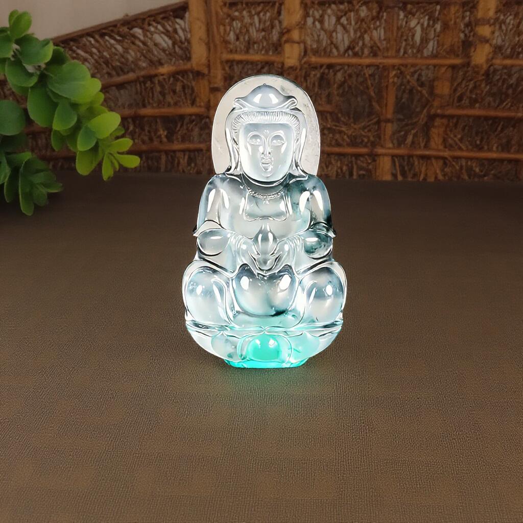 碧月说宝 君子怀瑾·当代和田玉清风专场(五) 玻璃种飘蓝花观音吊坠