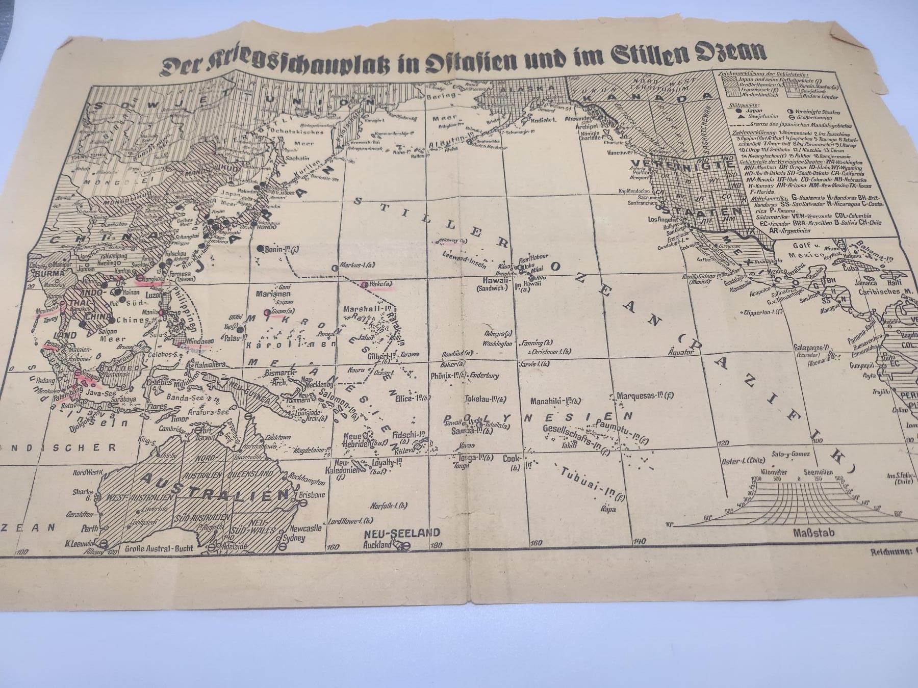 南水社第4次拍卖  二战德国《亚洲及太平洋战场》报纸地图整版 上阿尔高伊民族报
