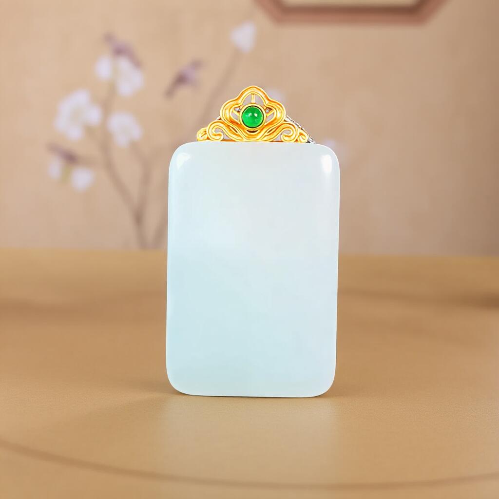 碧月说宝 君子怀瑾·当代和田玉清风专场(五) 和田玉平安牌挂件18k
