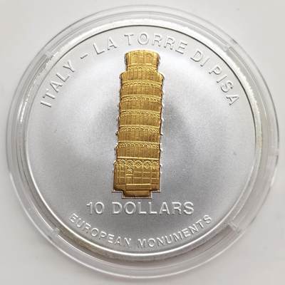 博洋堂“芳菲春韵”3月精品大拍专场暨第166期（全场包邮） - 瑙鲁2006年10元带镀金插件反向精制银币 欧洲地标-比萨斜塔（意大利） 1盎司999银 发行量：2千 带证