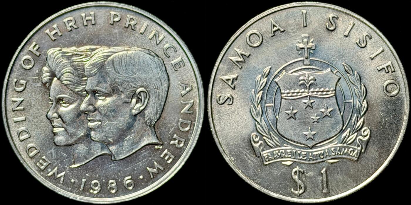 ＜星葵🌻钱币社＞第72期·东奔西走的硬币·3月31日发货 〈发行量10000〉萨摩亚1986年安德鲁王子和莎拉·弗格森·皇室婚礼1塔拉克朗型纪念币