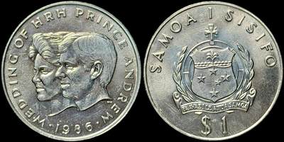 ＜星葵🌻钱币社＞第72期·东奔西走的硬币·3月31日发货 - 〈发行量10000〉萨摩亚1986年安德鲁王子和莎拉·弗格森·皇室婚礼1塔拉克朗型纪念币