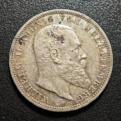 【德藏】世界币章拍卖第169期（拍品征集中~欢迎藏友联系） - 1914年 德国符腾堡威廉二世3马克银币 直径约：33mm；重约：16.6g 淡彩包浆