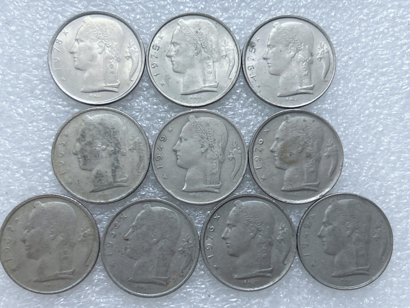 第一海外回流一元起拍收藏 散集专场  第306期 比利时5法郎硬币 10枚