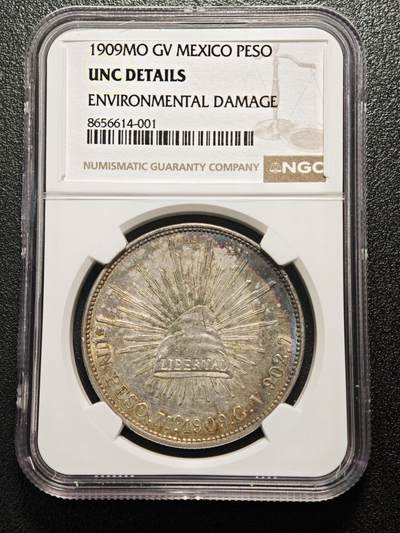 【德藏】世界币章拍卖第169期（拍品征集中~欢迎藏友联系） - 1909年 墨西哥鹰洋1比索大银币 NGC UNC 原味包浆