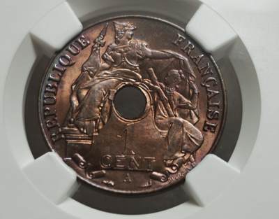 瓶子🏺第234期拍卖会 -  NGC MS63RB  法属印度支那1分铜币（1922年版）   法属印度支那（今越南、老挝、柬埔寨地区）发行的1分（百分之一皮阿斯特）机制铜币，铸造于1922年