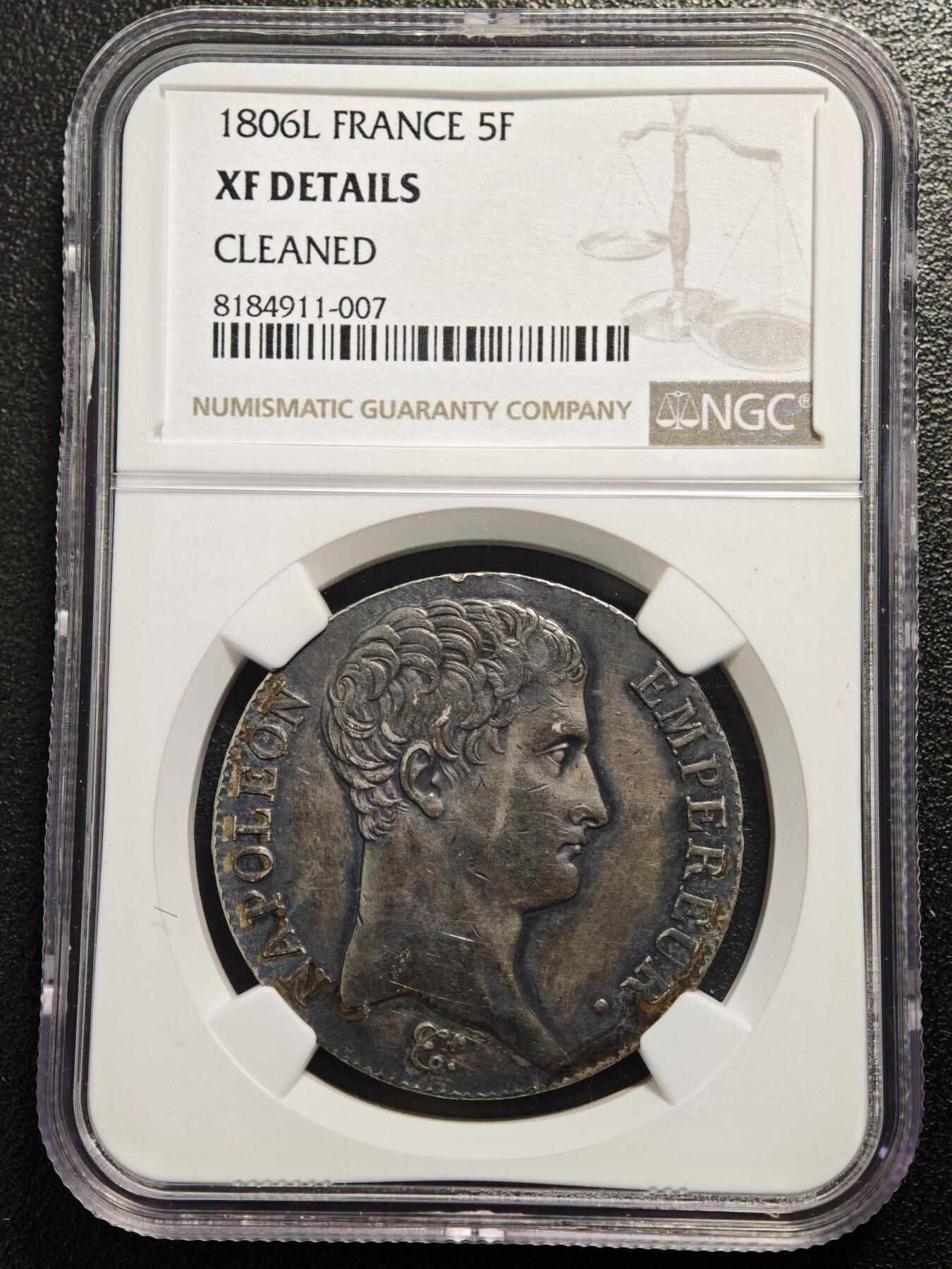 【德藏】世界币章拍卖第169期（拍品征集中~欢迎藏友联系） 1806年 法国拿破仑一世5法郎银币 NGC XF 状态极佳