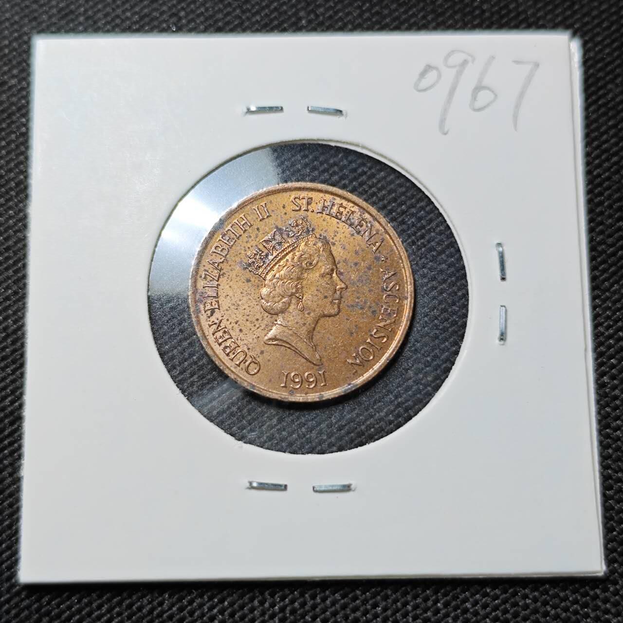 KK钱币收藏小铺  第409期 2月预留时间 周末发货  英属阿森松岛1便士铜币