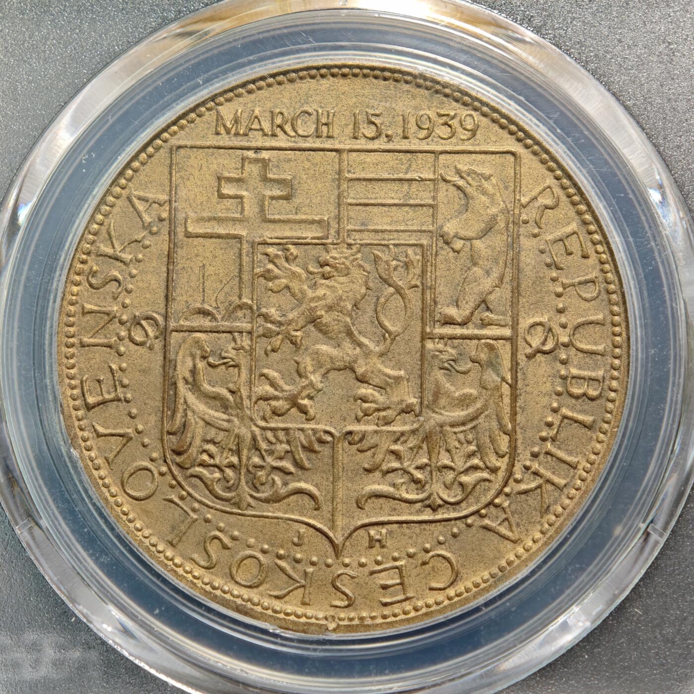 【德藏】世界币章拍卖第169期（拍品征集中~欢迎藏友联系） 罕见品种！1939年 捷克斯洛伐克抗议1939年3月15日德国民族社会主义工人党接管捷克斯洛伐克纪念铜章 PCGS SP64 （原图请查询PCGS评级官网）