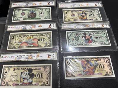 《外钞收藏家》第六百二十一期（精选场）（长期征集拍品、欢迎藏友们联系合作） - 美国迪斯尼公园纪念钞 1元5张评级+5元1张全新裸币一起 