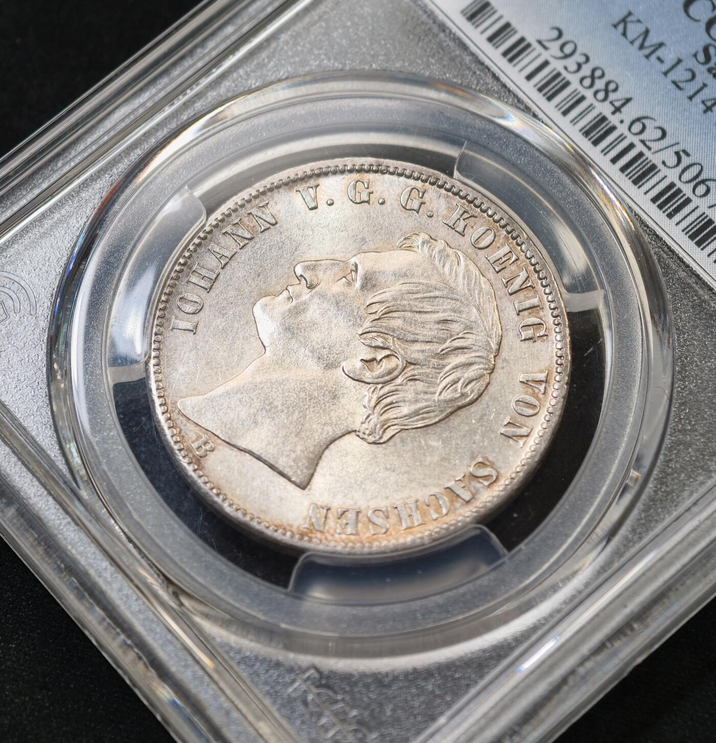 “方寸甄品”甄品场，甄臻铺-世界币章拍卖（第57期，直播拍卖），送拍享返佣金等优惠多多 PCGS-MS62 1871年德国萨克森双狮流通泰勒