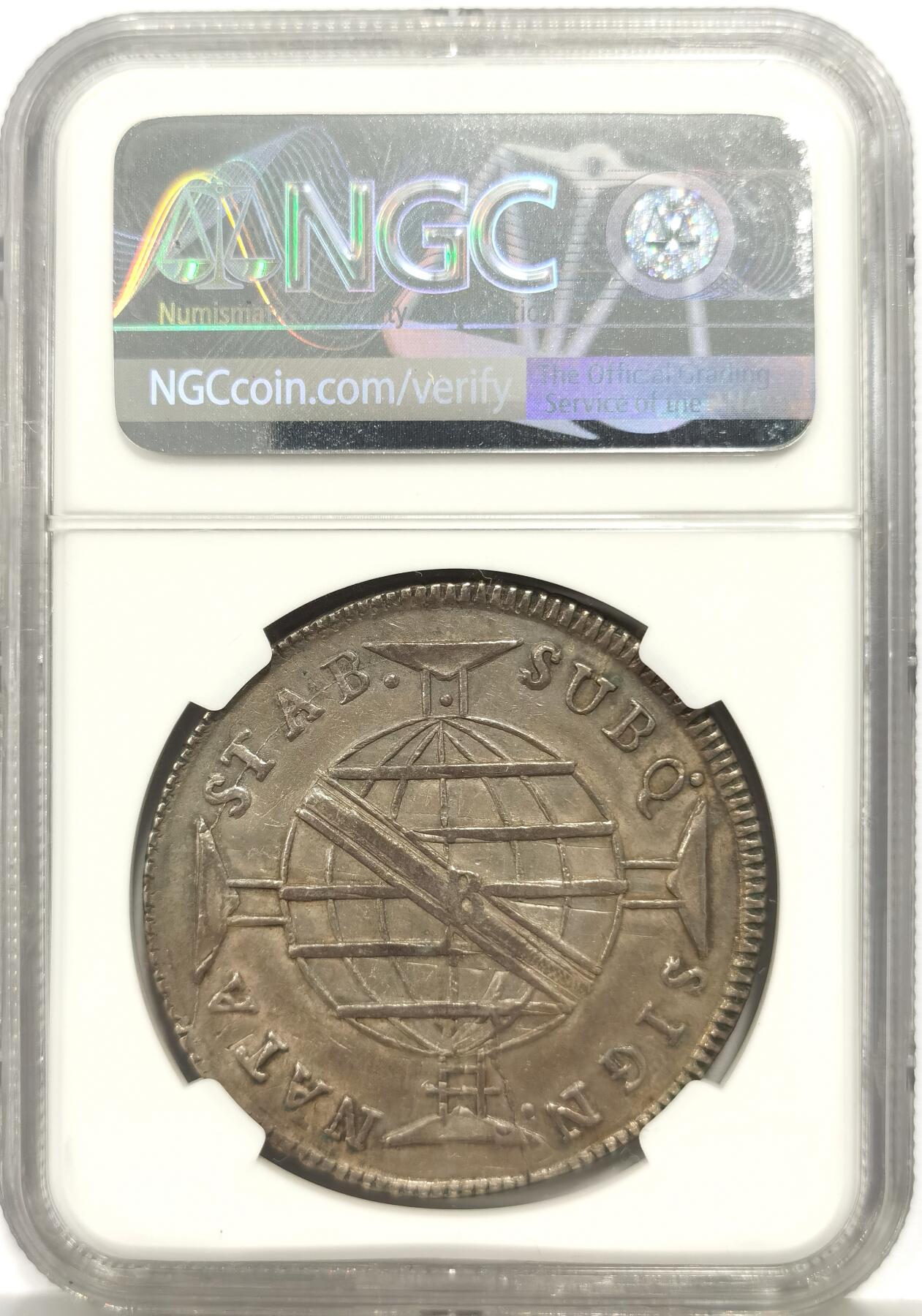 博洋堂“芳菲春韵”3月精品大拍专场暨第166期（全场包邮） NGC AU55 葡属巴西1814年地球960R大银币，打制在西属双柱银币之上，双柱的图案非常明显，打制极佳，顶级欧洲包浆。海外近两年最受欢迎的品种之一，早期年份相对来说比较少见