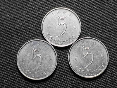 KK钱币收藏小铺  第408期 2月预留时间 周末发货 -  法国5生丁3枚