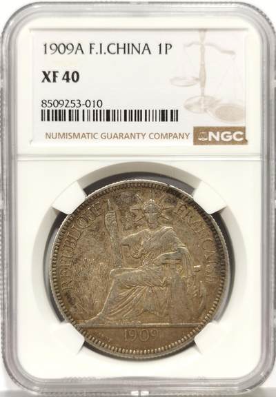 博洋堂“芳菲春韵”3月精品大拍专场暨第166期（全场包邮） - NGC XF40 法属印支1909年A版坐洋银币，黄油包浆