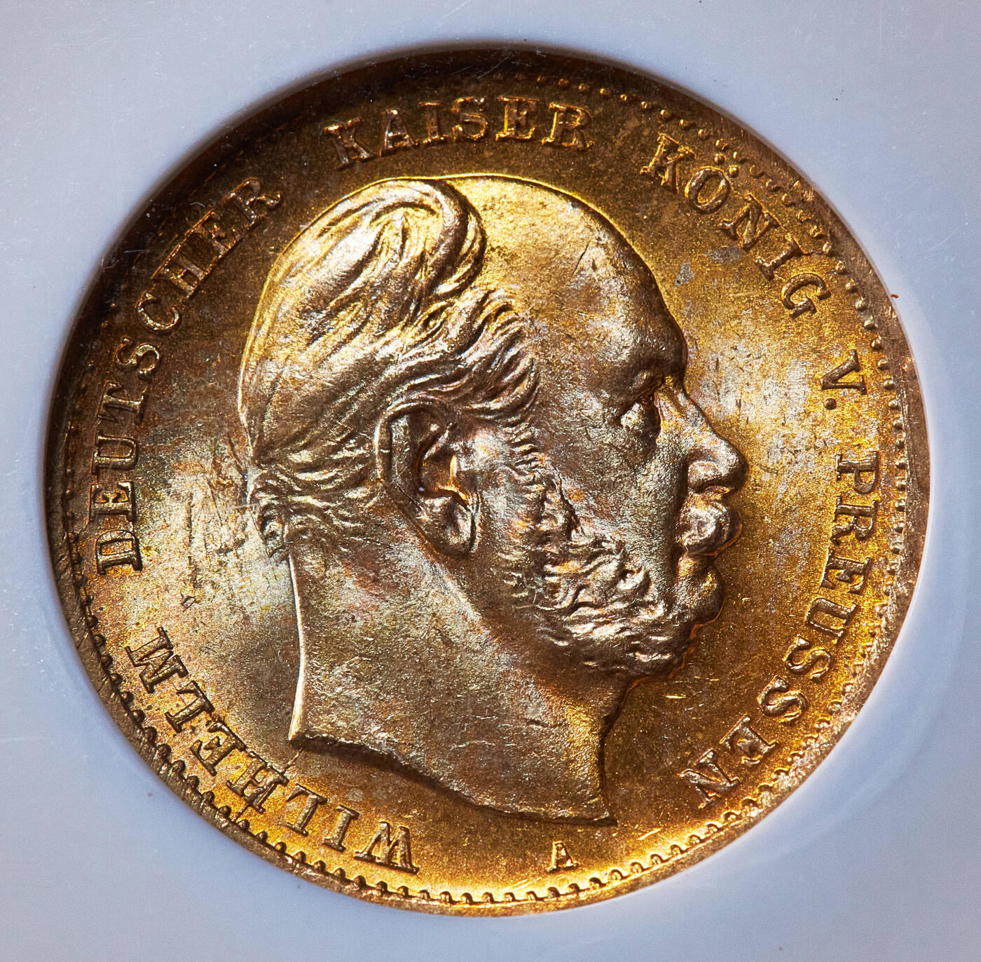 【俄甄集藏】2026年(050)04-01星期三 晚 19:30 全场包邮 德国普鲁士1872年威廉一世A版10马克金币，NGC MS66，顶级状态，重3.982克，900金