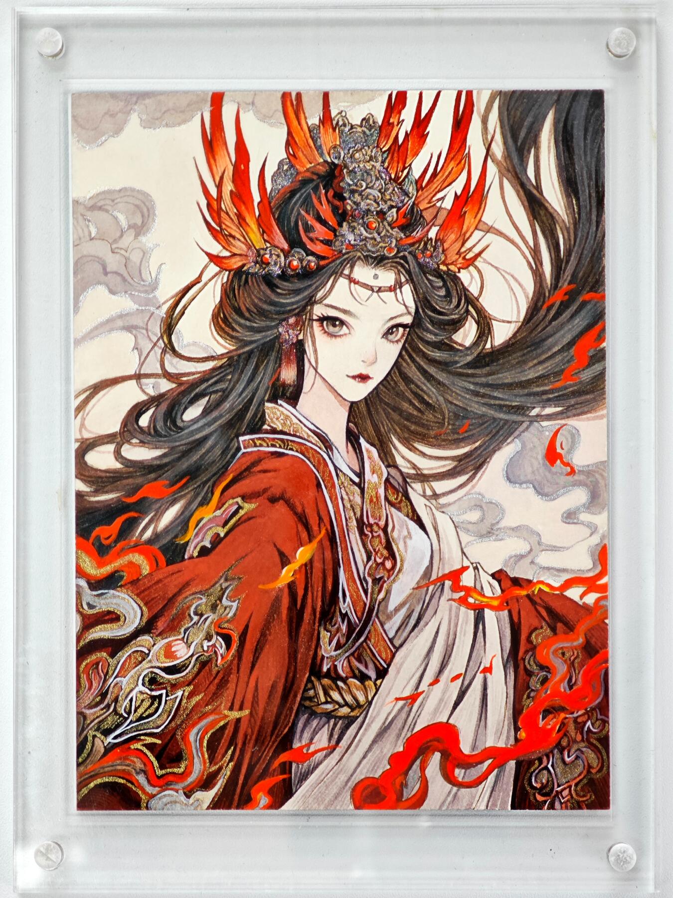 白泽拍卖卡牌手绘专场第34期（花朝去了又春分 草如茵 柳烟新） 2025 艺方文创 手绘卡 涅槃 尺寸：9.9cm*13.2cm 带特效 带盒  画家签题 卡砖封装