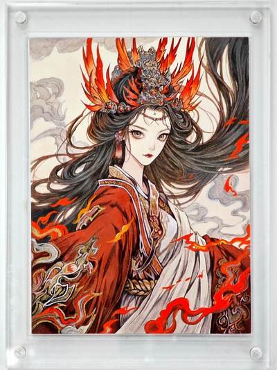 白泽拍卖卡牌手绘专场第34期（花朝去了又春分 草如茵 柳烟新） - 2025 艺方文创 手绘卡 涅槃 尺寸：9.9cm*13.2cm 带特效 带盒  画家签题 卡砖封装