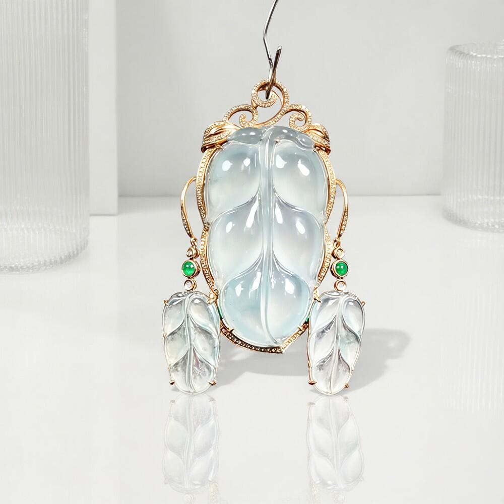 碧月说宝 君子怀瑾·当代和田玉清风专场(五) 18k镶钻高冰大业有成套装