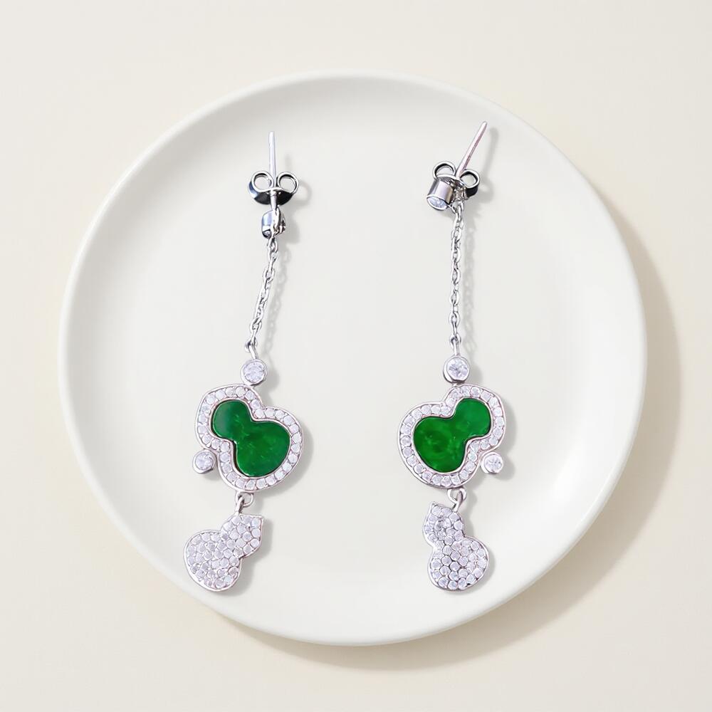 碧月说宝 君子怀瑾·当代和田玉清风专场(五) s925翡翠葫芦耳坠一对