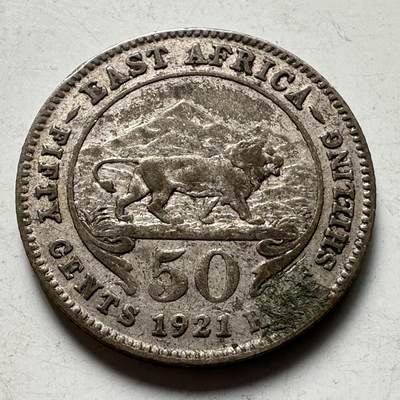 🌹外币初藏🌹🐯2026年第34场   每周二四六晚8️⃣点 接代拍 - 英属东非 1921年 乔治五世 50分 银币 含银25% - 5.65g-23.5mm