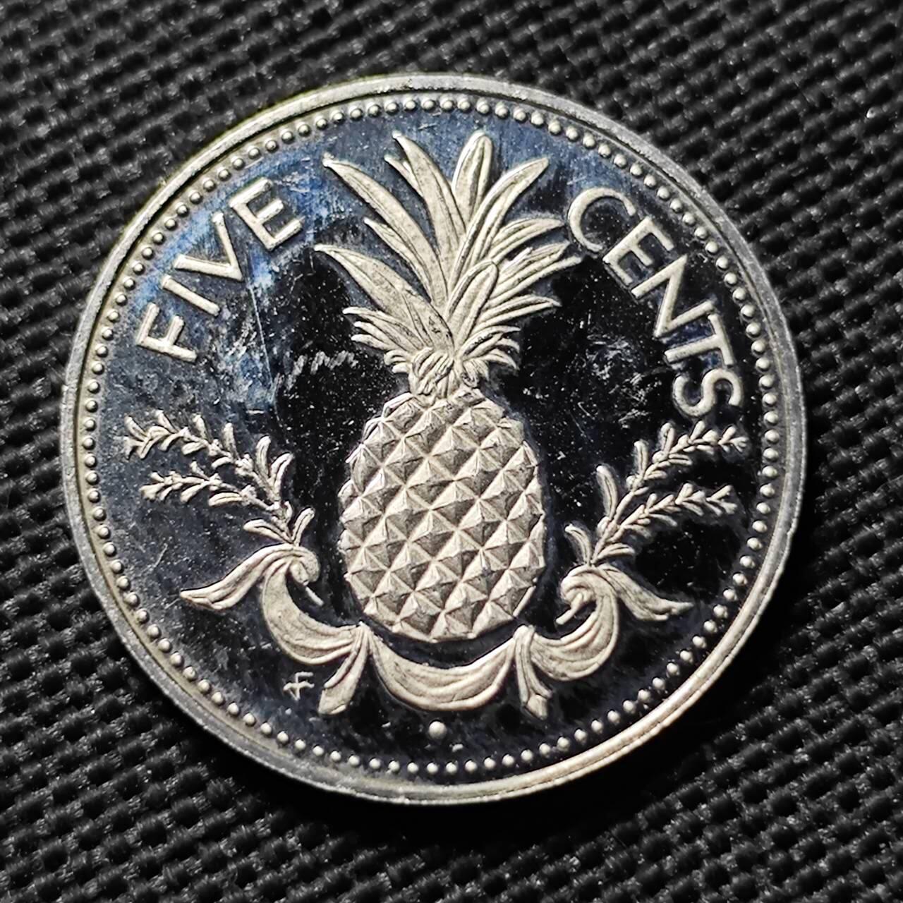 KK钱币收藏小铺  第408期 2月预留时间 周末发货  1976巴哈马5分 菠萝精制币