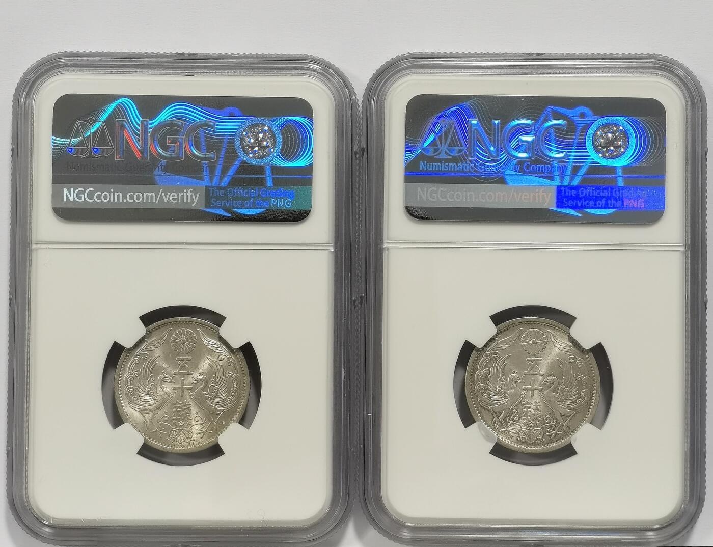 博洋堂“芳菲春韵”3月精品大拍专场暨第166期（全场包邮） NGC MS64 日本昭和11年（1936）双凤五十钱银币2枚 BU卷拆五彩转光，品质一流