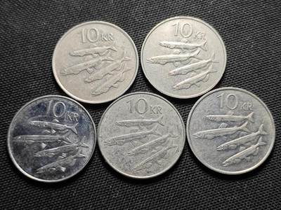 KK钱币收藏小铺  第408期 2月预留时间 周末发货 -  冰岛10克朗一组5枚