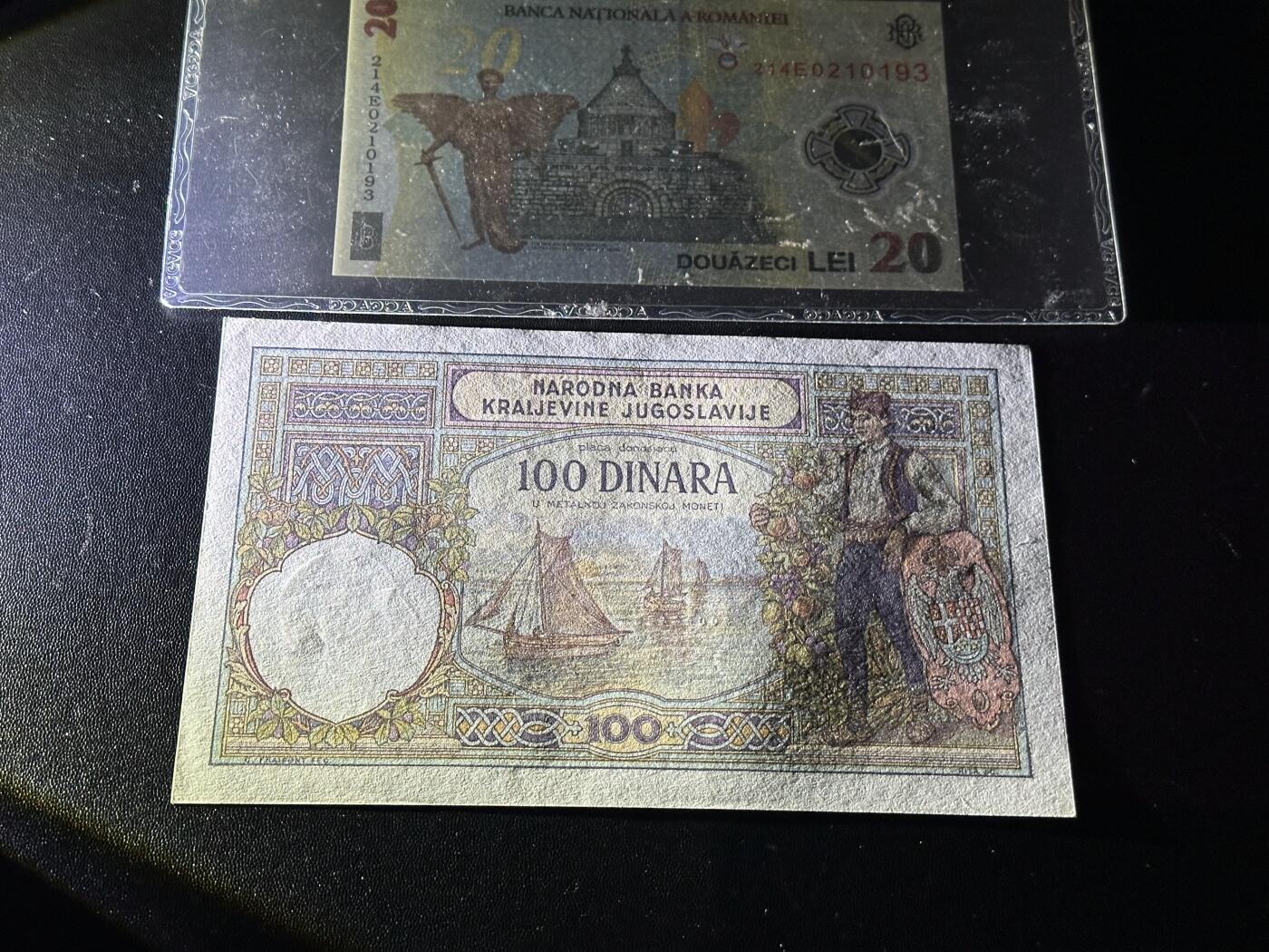 《外钞收藏家》第六百二十一期（精选场）（长期征集拍品、欢迎藏友们联系合作） 2021年罗马尼亚20雷 爱藏三星68分+南斯拉夫100第纳尔全新角不绝 2张一起