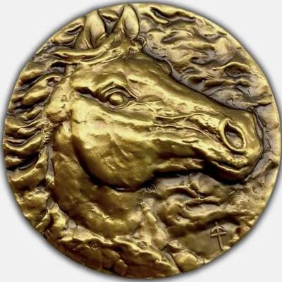 中国铜章专拍 - 上海造币厂十二生肖兽首之马年铜章.兽首马铜章.60mm.黄铜带证书